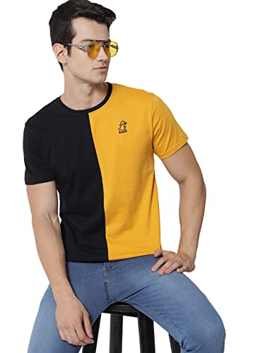 Image of RABBY Men's Cotton Regular Fit Vertical Half-Half Color Block Round Neck T-Shirt