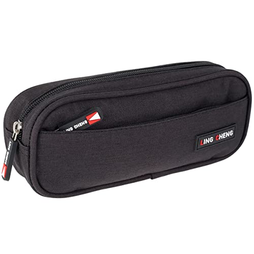 Federmäppchen Oxford-Stoff-Bleistiftbeutel Tragbare Großraum-Bleistifttasche mit 2 Reißverschlusstaschen Stiftlineal Schreibwaren Organizer Schulbedarf für Studenten Jungen Mädchen Lehrer(Schwarz) Cover