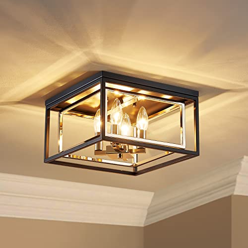 Agv Lighting Cl035G Modern Flush Mount Ceiling Light Fixture, Close To Ceiling Light, E12 Base 3-Lights, L12 X W12 X H7, Matte Black & Shine Gold Finish #TOP1