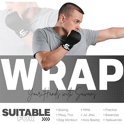 SAWANS Boxing Hand Wraps Inner Gloves for Hand Protection Long Wrist Straps Elasticated, Padded Martial Arts Combat Gloves Punching Bag Training Gel Mitts Muay Thai MMA