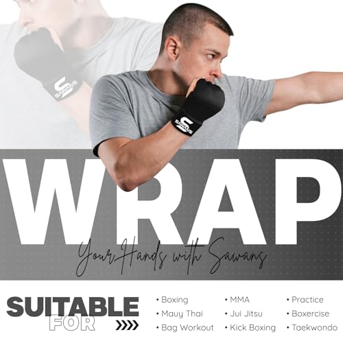 Box-Handbandagen Innenhandschuhe zum Schutz der Hände Lange Handgelenkriemen elastisch gepolstert Kampfsport-Kampfhandschuhe Boxsack-Trainings-Gel-Pratzen Muay Thai MMA Kinder (Schwarz, S/M)