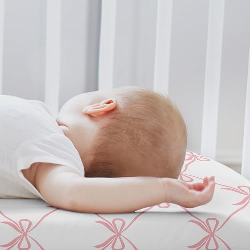 Image of Sweet Jojo Designs 2-Piece Baby Bassinet Sheets Set (Pink Bows) for Girls, Infant Newborn Nursery, Oval, Rectangle & Hourglass Mattress (Blush & White Bow for Ballet, Ballerina Princess Collection)