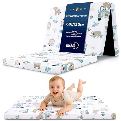 Klappmatratze Faltbare Reisebett Baby Matratze 60x120cm - Faltmatratze für Kinder Gästematratze klappbar Babymatratze Bodenmatratze Schlafmatratze...