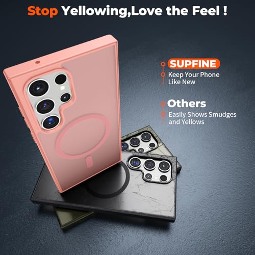 Image of SUPFINE Magnetic for Samsung Galaxy S23 Ultra Case, (Built-in Magnets) (Military Grade Drop Protection) Slim Translucent Shockproof Phone Case,Light Pink