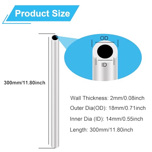 6063 Aluminium Rundrohr 18mm OD/Außendurchmesser x 2,0mm Wandstärke, 300mm Länge, LAVMHAB Runde Aluminium-Schläuche Aluminium rohre Nahtlose gerade Rohre (2 Stück)