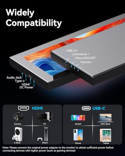 Image of Prechen 16.2'' 2K QHD IPS 2608x720 Touchscreen Secondary Monitor, IPS Stretched Bar LCD Travel Touch Display HDMI USBC, Portable Touch Screen for Laptop Computer Windows Aida64 GPU CPU RAM Monitoring