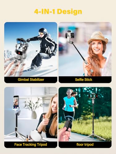 Smartphone Gimbal Stabilizer, Smart Face Tracking Tripod Without APP - 4 in 1 Cellphone Gimbal Stabilizer for iPhone&Android Extended 108cm Rod with RGB Fill Light,M2PRO White - Image 4