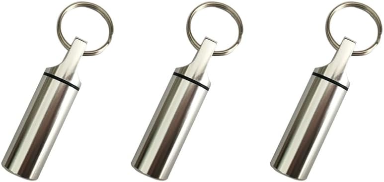 Mini Pill Box Keychain 3 Pack Silver, Compact Waterproof Aluminum Case, Lightweight Metal Holder for Purse Pocket Travel Carry