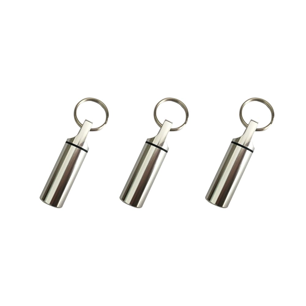 Mini Pill Box Keychain 3 Pack Silver, Compact Waterproof Aluminum Case, Lightweight Metal Holder for Purse Pocket Travel Carry
