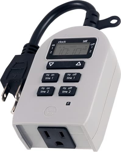UltraPro Plug-in Timer, 2 ON/Off Options, Weather-Resistant, 1 Grounded, Indoor/Outdoor – 54850, 1 Pack, Simple Set Single Outlet