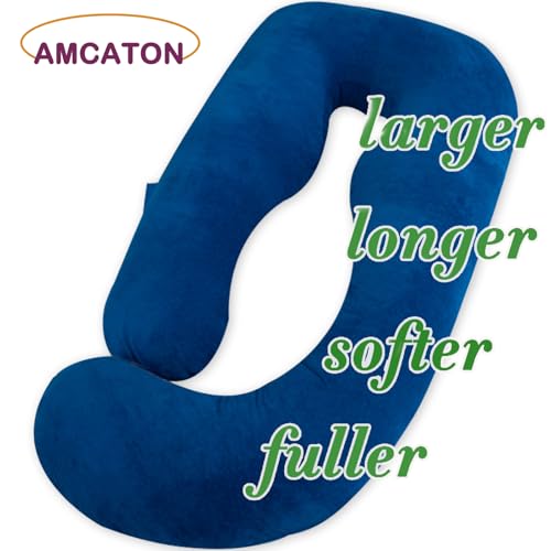 Image of 60 Inch Pregnancy Pillows for Sleeping (Blue) | Extra Large U Shaped Body Pillow, Pregnancy Pillow, Maternity Pillow for Pregnant Women with Velour Cover
