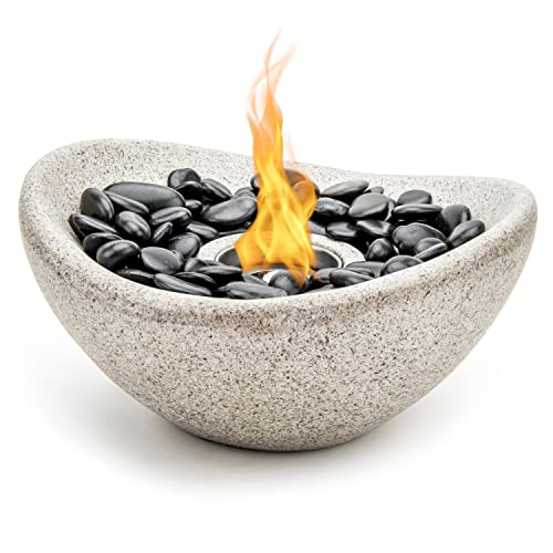 Tischkamin Feuerschale Indoor & Outdoor Tischfeuer Bioethanol Kamin Feuer Windlicht inklusive Schwarze Dekosteine Cover
