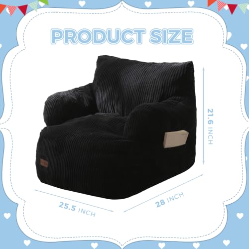 Image of MAXYOYO Kids Bean Bag Chair, Stuffed Bean Bag Sofa, Black, Standard | Bean Bag Chair for Boys and Girls, Lazy Sofa with Pocket Floor Chair for Gaming, Reading