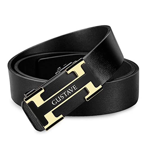 Image of GUSTAVE Men's Leather Free Adjustable Belt Strap Leather Belt Adjustable Auto Lock Buckle Belt for Men (Black) (Genuine Leather 2)