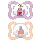 MAM Chupete con Escudo Ventilado, 2-6 Meses, con Tetina Simétrica, Plana y Flexible de Silicona Skin Soft Silicone de Fácil Aceptación, con Caja Autoesterilizadora, Air, Rosa Brillante, Pack de 2uds