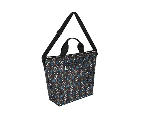 Lesportsac Cloistered Jewels Deluxe Easy Carry Tote Crossbody + Top Handle Handbag, Style 4360/Color E469, Mosaic Art Tiles Designs In Colorful Crest & Flower Motifs, Jewel Tones:ruby, Azure, Emerald #TOP1