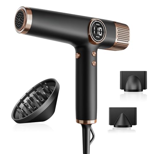Faszin Haartrockner Leichter Föhn mit 110.000 RPM bürstenlosem Motor für Schnelles Trocknen, Wenig Lärm, LED-Anzeige, 200 Millionen Ionen fön,3 Magnetdüse für Zuhause Salon