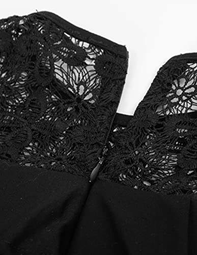 Girls Cold Shoulder Ruffle Trim Lace Patchwork Party Dress With Belt Black 8Y #TOP3