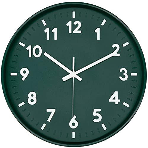 12 Inch 3D Number Modern Wall Clock,Round Bright Colorful Dial,Non Ticking Silent Quartz Battery Operated Wall Clocks,Easy To Read Simple Style Decor Clock For Bedroom,Livingroom(Deepgreen) #TOP26