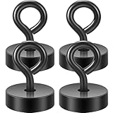 Neosmuk Magnetische Ringhaken, 18kg Heavy Duty Extra starker Magnethaken mit Ringschraube für Kreuzfahrtkabine, Magnetösenaufhänger zum Aufhängen, Cruise Essentials Haken (Schwarz, 4er Pack)