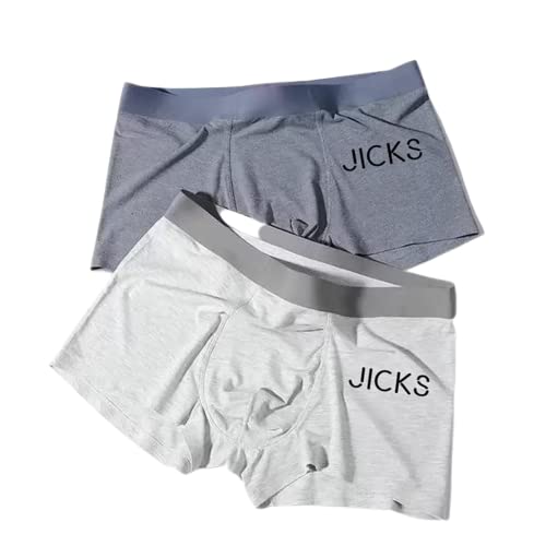 JICKS Spandex Men’s Extra Thin Elastic Underwear Long Comfortable Breathable Comfort Boxer Brief Imported Material Solid Color Grey And White Pack Of 2 Size-M