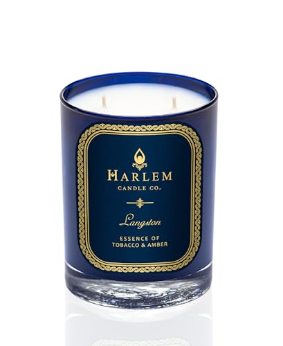 Harlem-Candle-Co-Langston-Luxury-Candle-11-oz-Blue-Glass-Jar-Double-Wick-Soy-Wax-Gift-Box-Jasmine-Sandalwood-Nutmeg-Cloves-Vanilla-Leather-and-Amber-80-Hour-Burn Harlem Candle Co Langston Luxury Candle 11 oz Blue Glass Jar Double Wick Soy Wax Gift Box Jasmine Sandalwood Nutmeg Cloves Vanilla Leather and Amber 80 Hour Burn