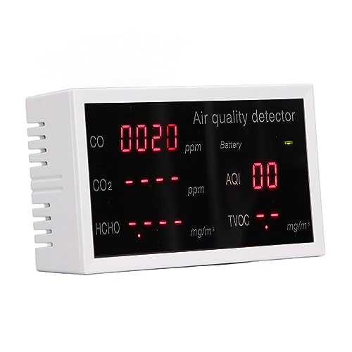 Tragbarer CO2-Monitor, 5-in-1-Luftqualitätsmonitor-Detektor für CO2, CO, AQI, HCHO und TVOC mit Tragbarem Wiederaufladbarem Tester, Messgeräte für die Luftqualität in Innenräumen
