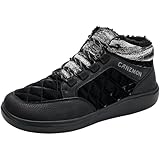TANGYUGEN Mens Womens Winter Snow Boots Wide Toe Box Warm Hiking Boots Non Slip Ankle Booties Fur Lined Lightweight Casual Outdoor Water Resistant Climbing Shoes Black Size 8 Women/6.5 Men