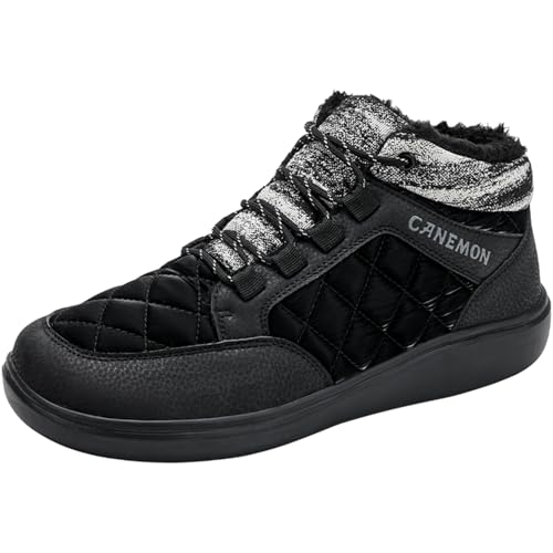 TANGYUGEN Mens Womens Winter Snow Boots Wide Toe Box Warm Hiking Boots Non Slip Ankle Booties Fur Lined Lightweight Casual Outdoor Water Resistant Climbing Shoes Black Size 7 Women/5.5 Men
