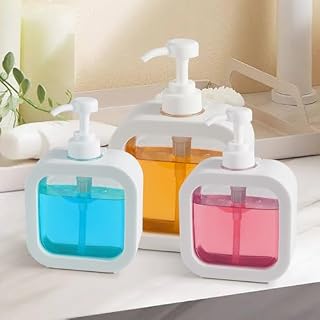 WUYOR 3 Pack Soap Dispenser 300/500ML Refillable Hand Soap Dish Detergent Shampoo Lotion Bottle with Pump Head and Label for Bathroom Kitchen Laundry Room