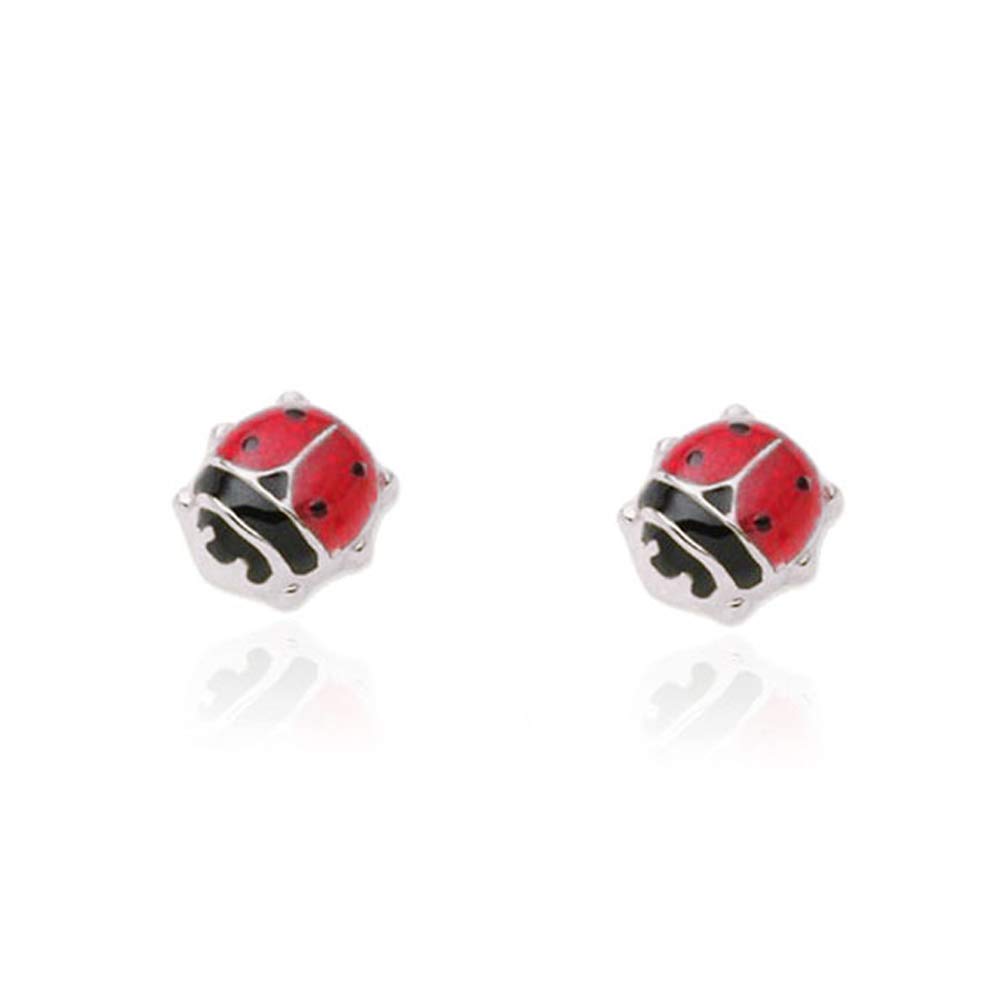 Monde PetitMondepetit AG-2899/F - Pendientes de bebe/niña plata Mariquita Mediana - Estuche Regalo