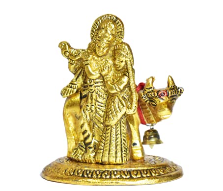 Tarini Gallery Metal Idol Statue Sculpture Indian Décor Antique for Home Temple Decoration and Gifting (Radha Krishna with Cow) Cover