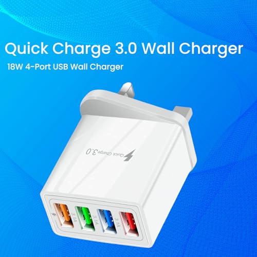Multi USB Charger Plug UK, 4-port Usb Charger Plug with QC 3.0, Fast Charging Plug for iPhone, Samsung, Power Adapter for Cellular Phone Ozzgen - Image 2