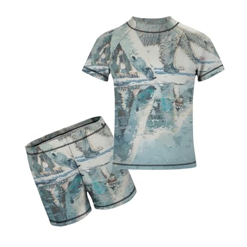 White Polar Bears on IceChildren's Casual Swimsuit Set - Simple and Versatile10-12Y（150cm）