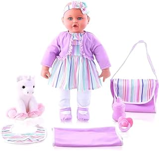 KOOKAMUNGA KIDS 18 Inch Baby Doll & Matching Care Accessories Gift Set | Lifelike Soft Body | Care Essentials Include Nappy Changing Bag, Blanket, Bib, Bottle, Pacifier & Plush Unicorn