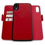Dreem Fibonacci 2-in-1 Wallet-Case for iPhone XR, Magnetic Detachable Shock-Proof TPU Slim-Case, RFID Protection, 2-Way Stand, Luxury Vegan Leather, Gift-Box - Red