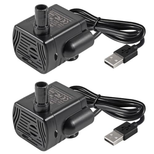 2個のDC3.5V-9V 小型ポンプ水槽噴水静音ポンプ、水中ポンプ DC3.5V-9V 3W 小型ポンプ、USB給電式、水槽水族館に適用