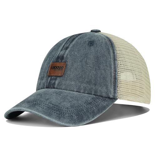 Image of Croogo Leather Patch Mesh Back Cap Washed Cotton Dad Hat | Breathable Material /Adjustable Design /Unstructured Hats /Vintage Wash /Exclusive Products