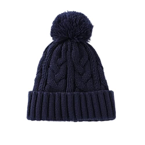 Llmoway Winter Warm Knit Beanie Cap For Toddler Infant Girls Kids Cuffed Crochet Pom Hat Navy Blue #TOP1