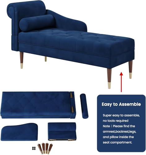 Vesgantti Velvet Chaiselongue, Indoor Lounge Sofa mit linker Armlehne und Lendenkissen, Recamiere für Wohnzimmer, Schlafzimmer und Büro, Samt Loungesessel 149.5 x 54 x 76CM