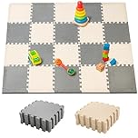 YORKING 20Pcs Foam Baby Play Mats 30x30x1cm EVA Baby Floor Tiles Thick Soft Floor Interlocking Mat Waterproof High-Resilience Foam Floor Puzzle Mat for Children's Play and Crawl (Grey and Rice-White)