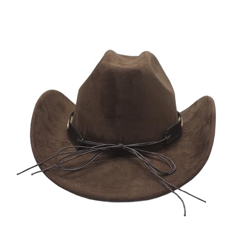 Image of Western Cowboy Hat for Women Men with Band Wide Brim Suede Cowboy Cowgirl Hat Western Style Hat