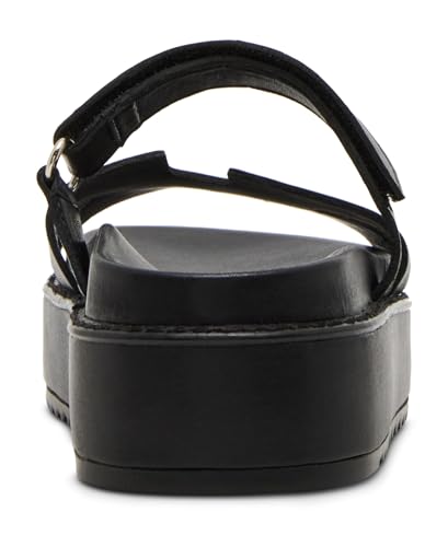 Steve Madden Women's Bigmayven Wedge Sandal, Black Leather, 9.5