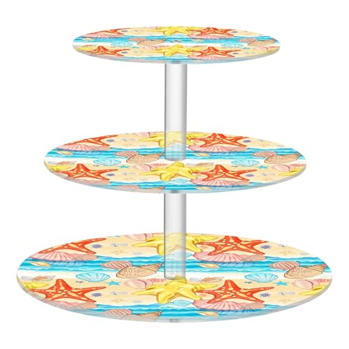 Joitme 3 Tier Cupcake Stand Tea Party Colorful Starfish Seashells