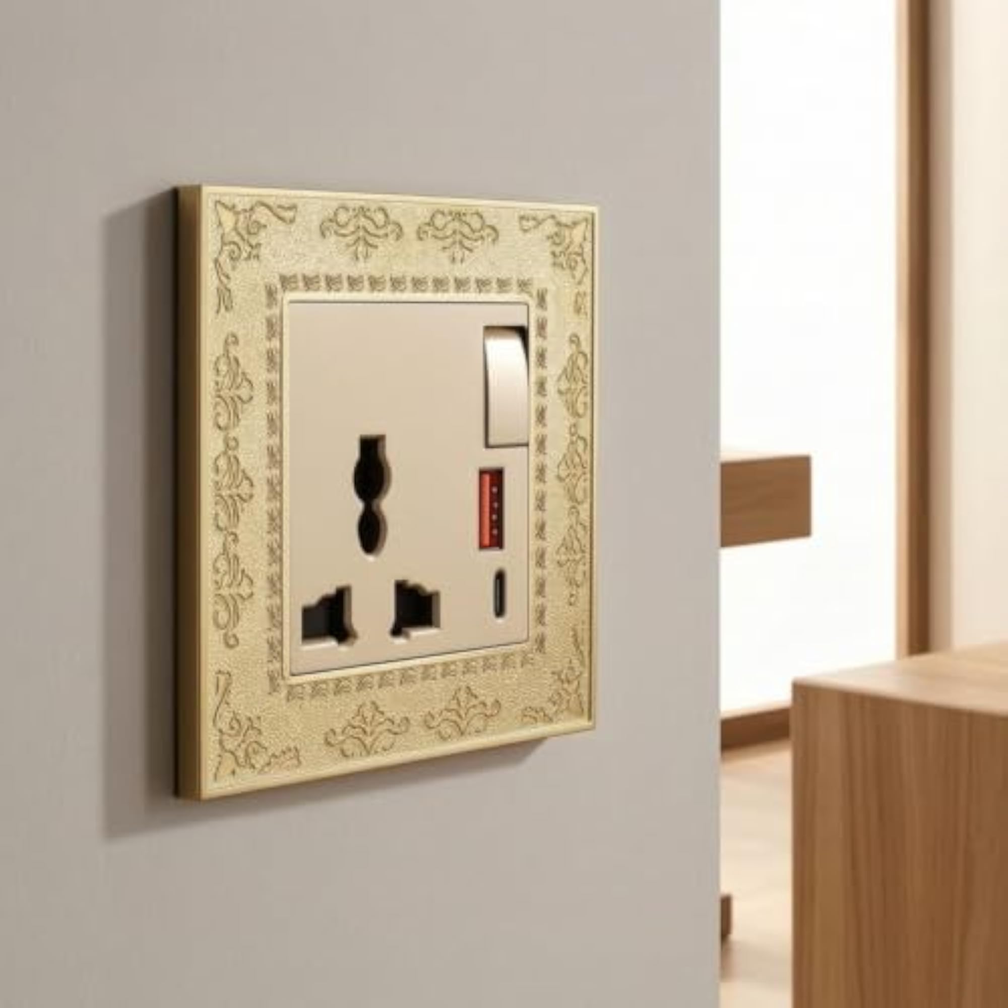 Antique Gold Decorative Outlet Panel Retro Socket Plate