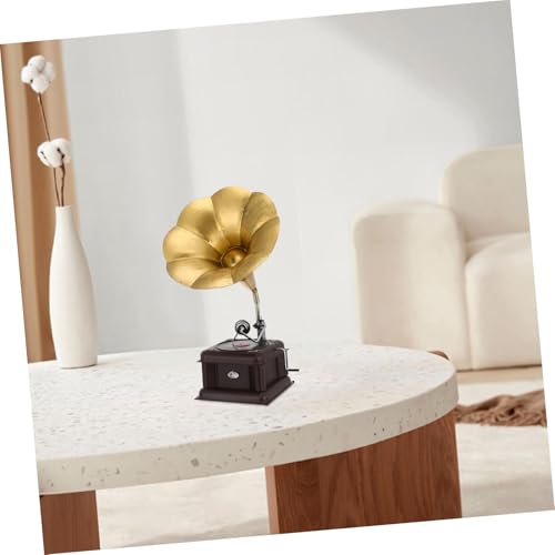 Gramophone Décoratif Vintage en Fer Peint Bronze Objet Déco à Manivelle