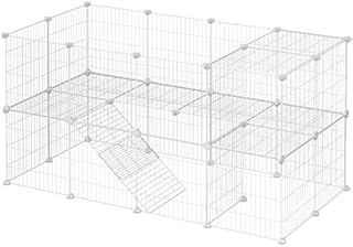 SONGMICS 2-Floor Metal Pet Playpen, 36 Grid Panels, Customisable Cage Enclosure for Small Animals, Guinea Pigs Hamster Runs, Rabbit Hutches, Includes Mallet, Indoor Use, 143 x 73 x 71 cm, White LPI02W