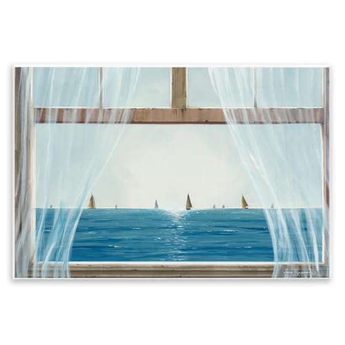 Stupell Industries Serene Beach House Window View Sailboats Ocean, Design by John Rossini