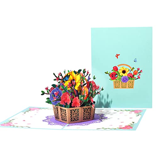 Greeting Art Flower Basket Pop Up Card,Mother’s Day Card,8X6-3D Flower Greeting Card,Birthday Card Pop Up For Women, Grandma, Mom, Wife, Paper Flower Card,Anniversary,Thinking Of You,Thank You Card #TOP6