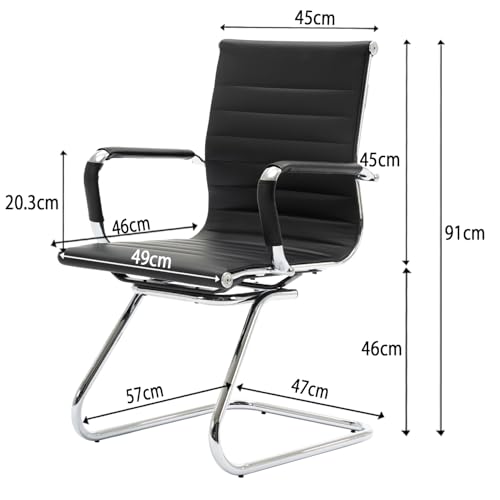 Image of HNY Leather Office Guest & Reception Chairs Set of 2, Modern Waiting Room Chairs with Arms, Desk Chair no Wheels with Sled Base for Conference Room, Black